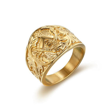 Letter Carved Vintage Stainless Steel Luxury Masonic Rings - The Jewellery Supermarket